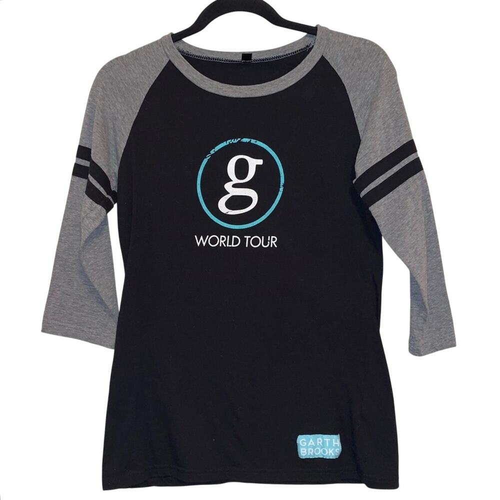 Garth Brooks World Tour Jersey Tee Medium Black Raglan Brooks‎ 7 Concert Shirt